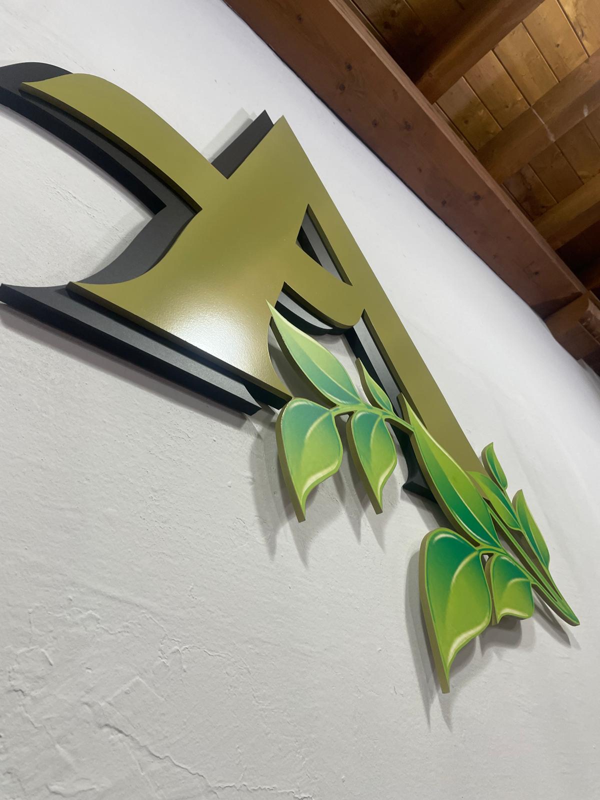 Detalle de logotipo corpóreo — Sidrería Aburuza